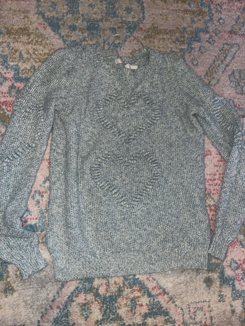 LC Lauren Conrad Heather Gray/ Blue Heart-Detail Crewneck Sweater